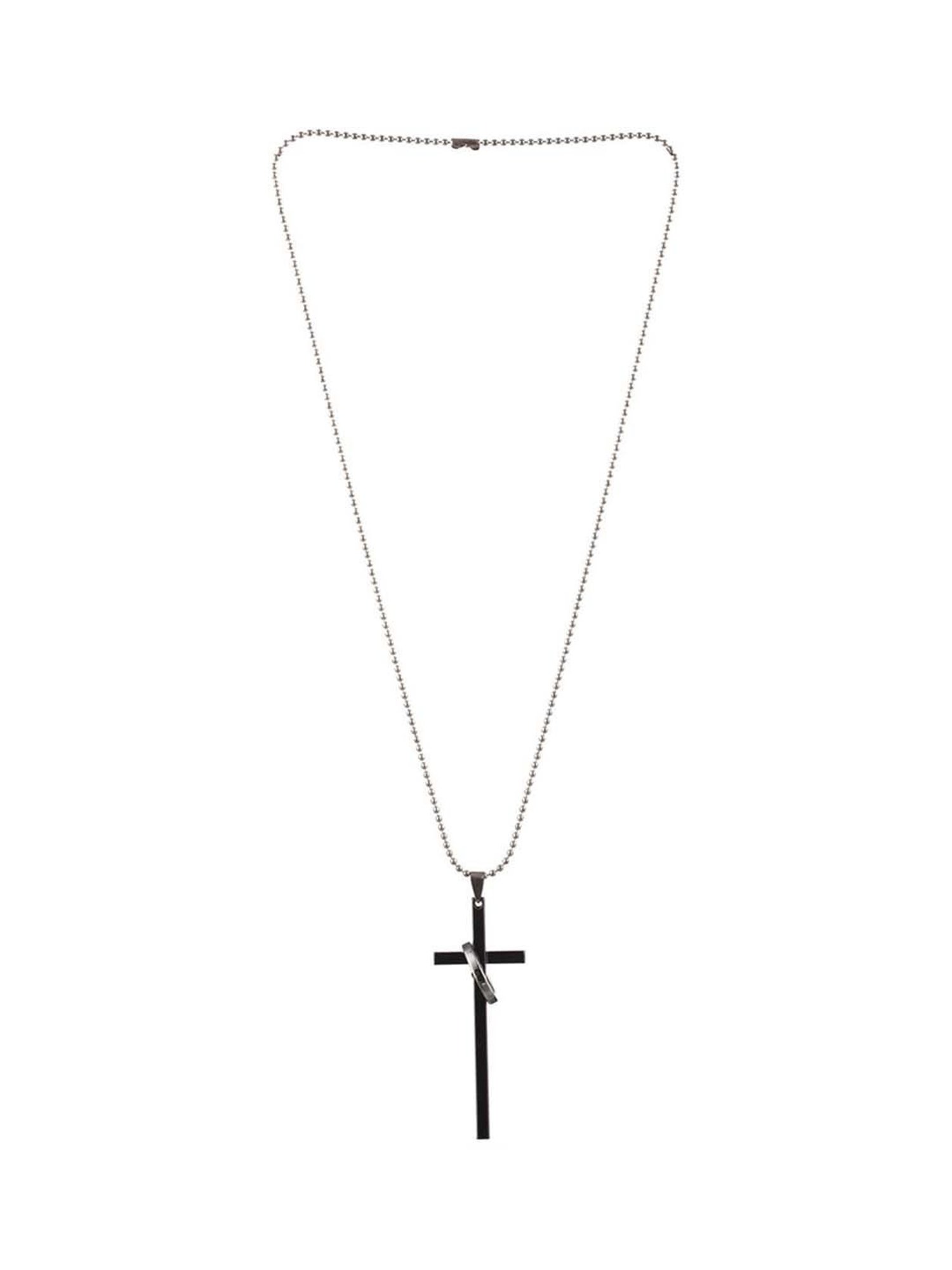 Bold by Priyaasi Silver-Plated Long Cross Ring Chain Necklace for Men