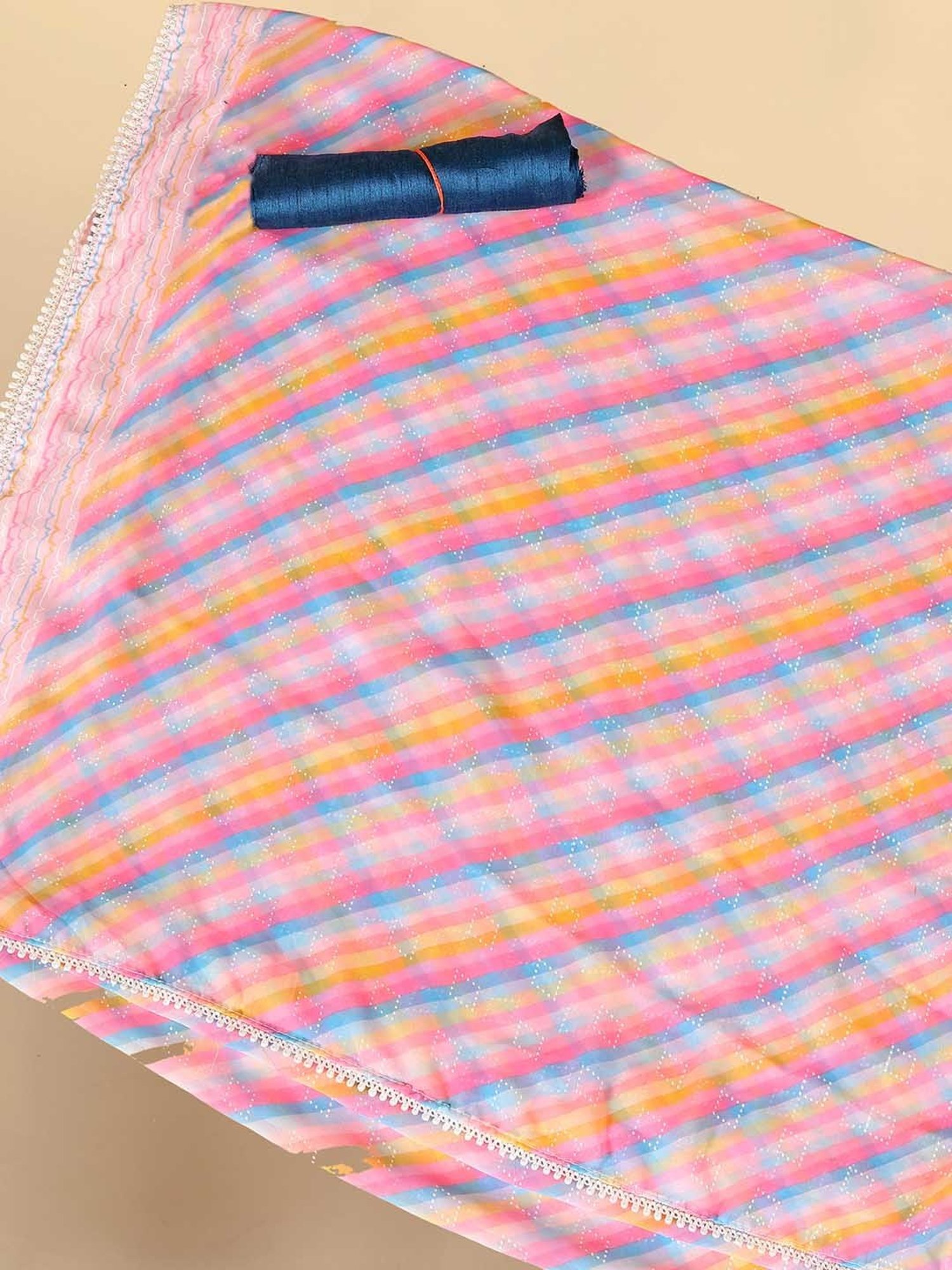 Rangita Pink Leheria Striped Saree With Blouse