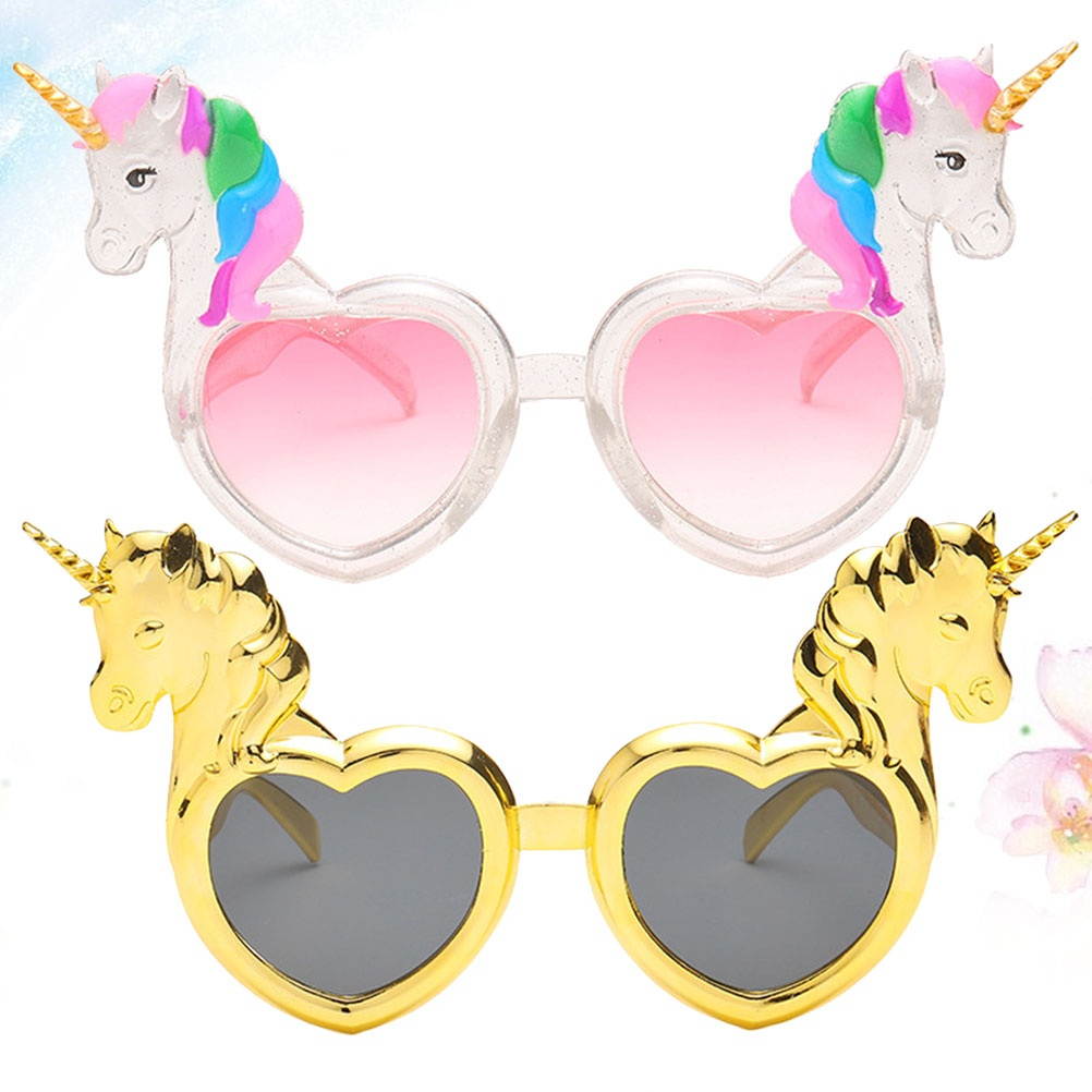 2pcs Unicorn Glasses Spoof Dance Party Glasses Funny Loving Heart Prop Glass for Woman (Random Style)