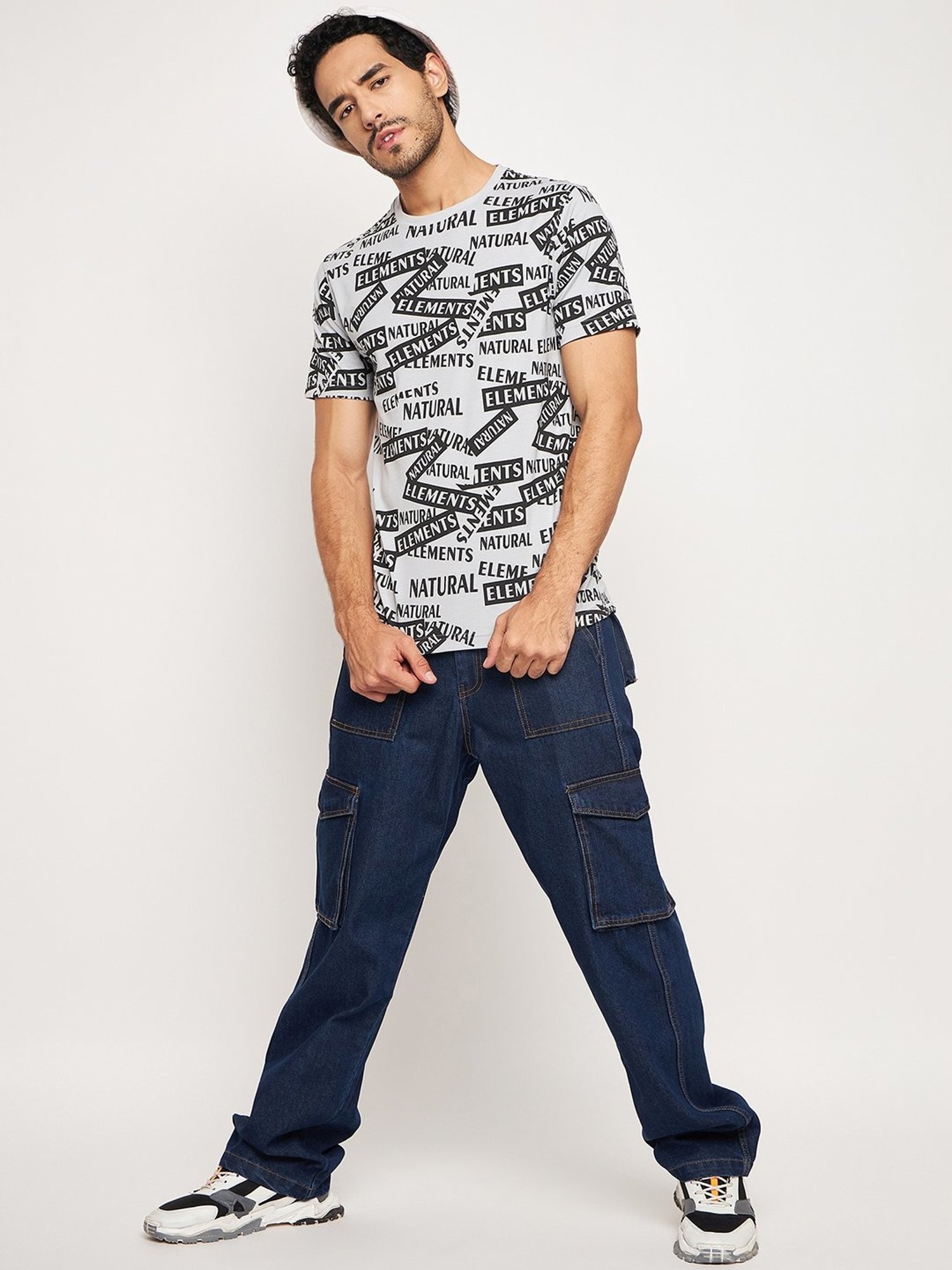 Club York Grey Cotton Regular Fit Printed T-Shirt