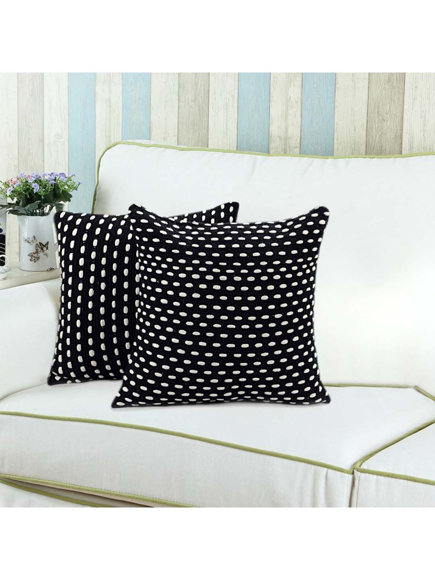 Saral Home Black Cotton Cushion Covers - Set of 2