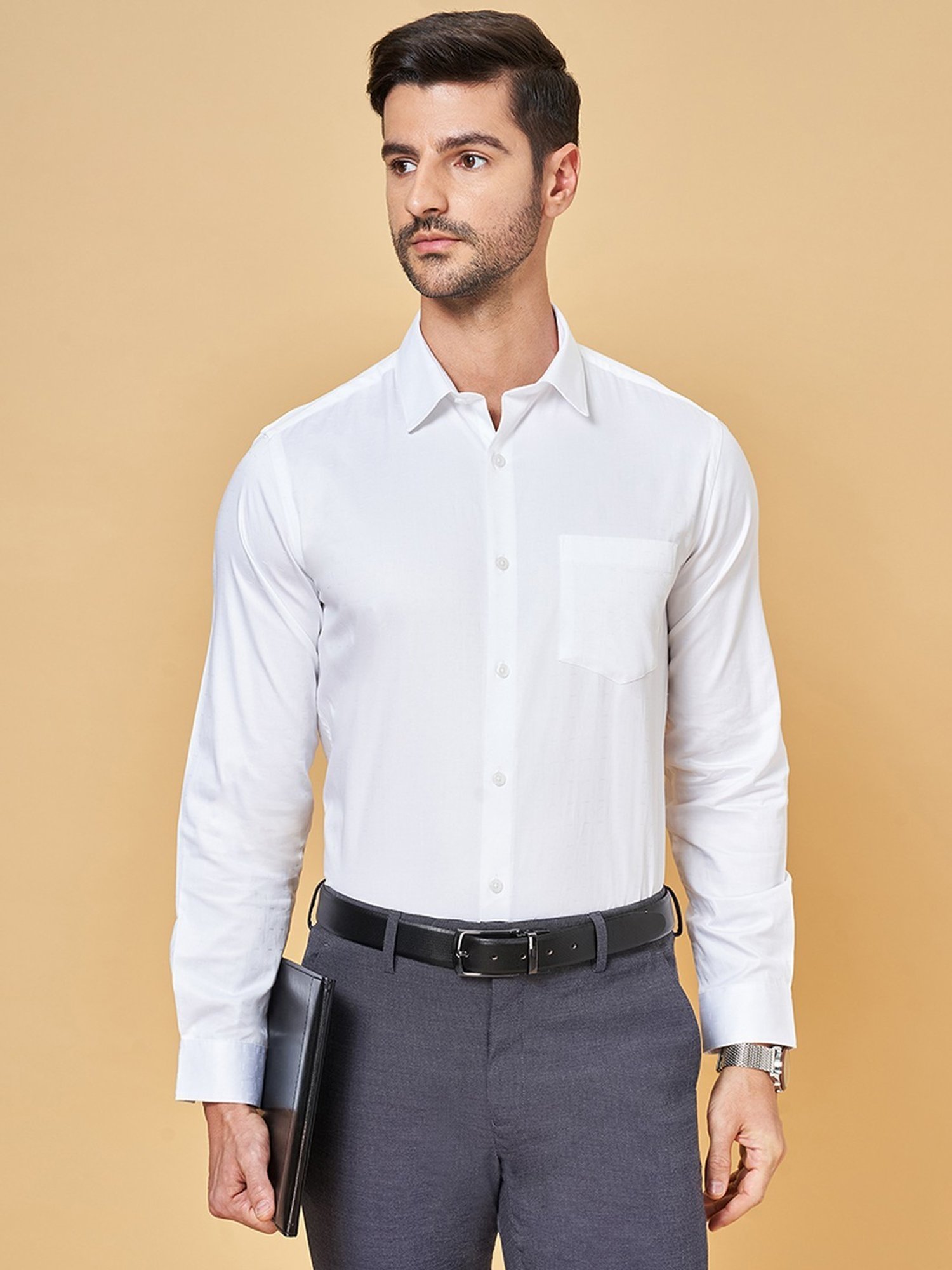 Peregrine by Pantaloons White Cotton Slim Fit Shirt