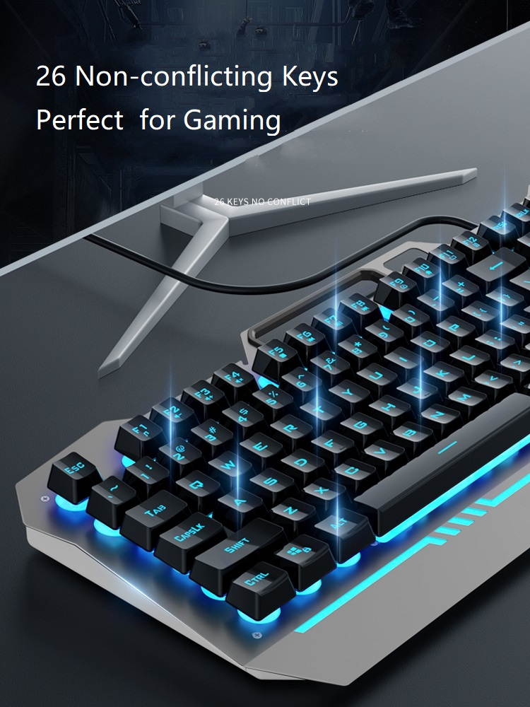 AULA F3010 Ergonomic Design Mechanical Feeling Gaming Keyboard  with Cool Backlit, 2400DPI Macro  Mouse and Gaming Headset Combo for Gaming and Office, 26 Non-conflicting Keys