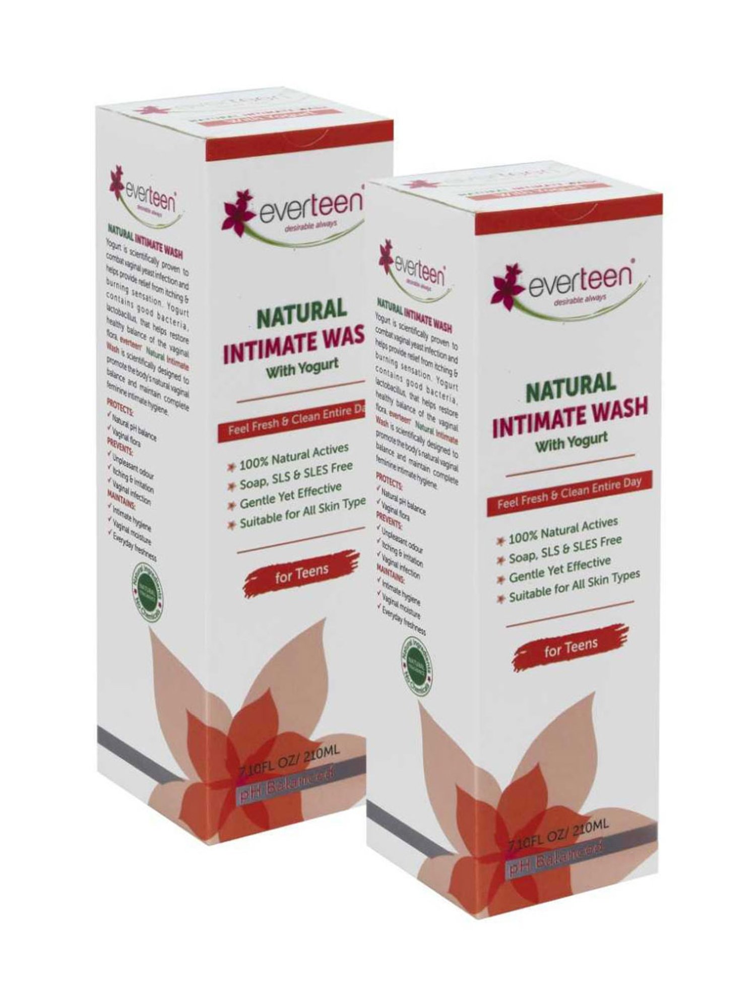everteen Yogurt Natural Intimate Wash for Feminine Intimate Hygiene in Teens - 210ml Each(Pack of 2)