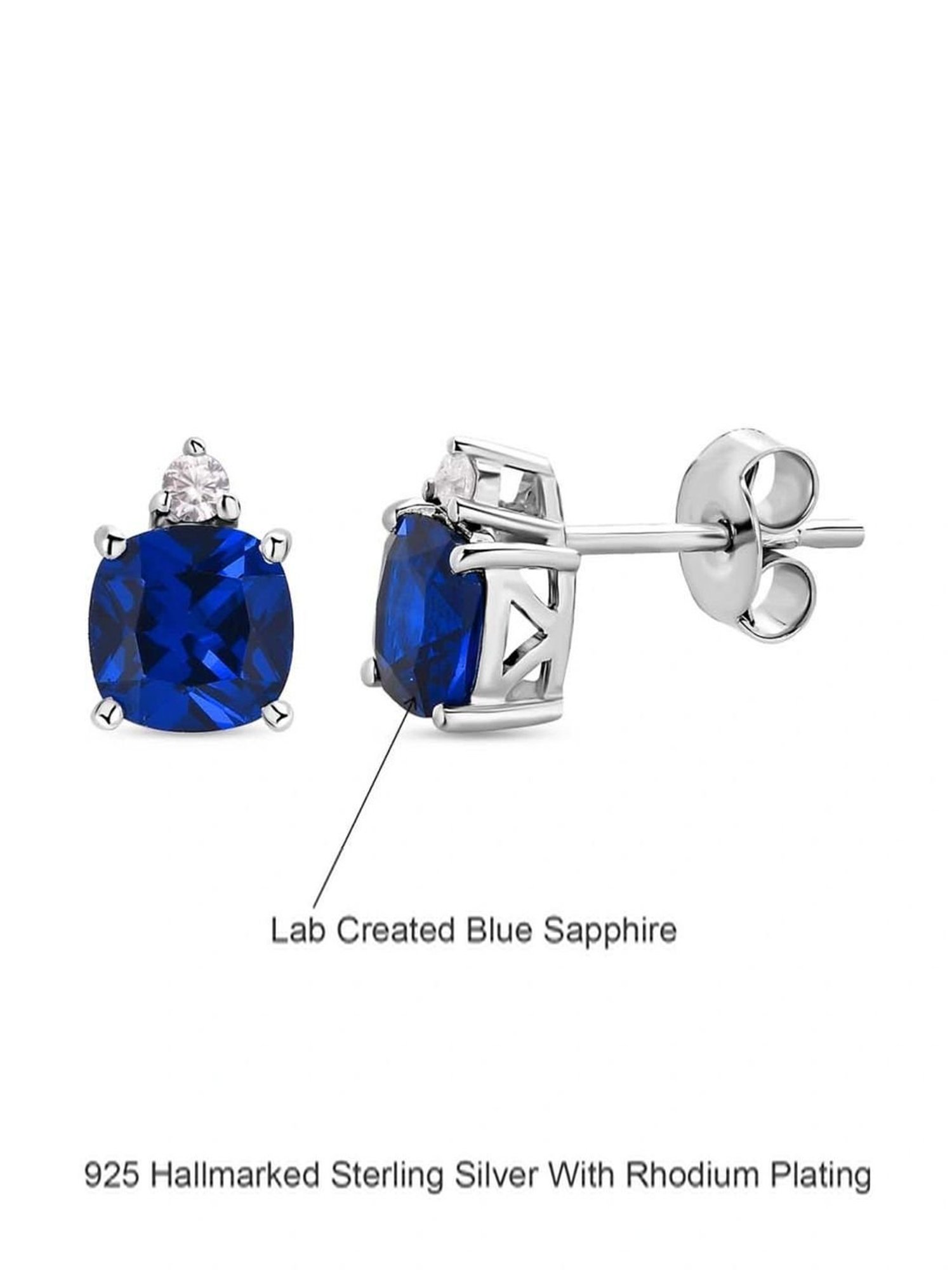 Ornate Jewels 92.5 Sterling Silver Blue Sapphire and American Diamond Stud Earrings for Women