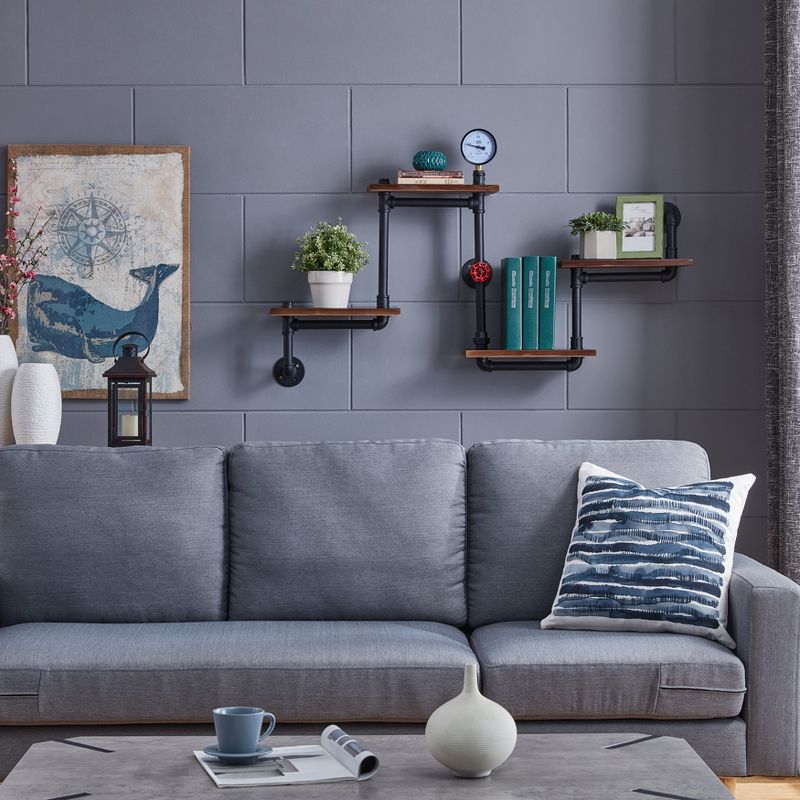 44.5" x 27.6" Tiered Horizontal Industrial Pipe Wall Shelf Brown/Black - Danya B.