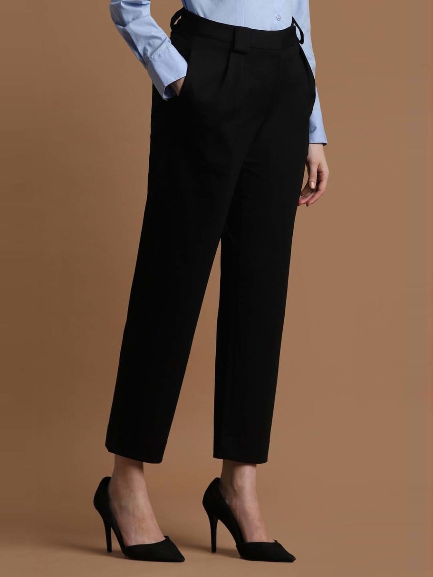 Allen Solly Black Mid Rise Formal Trousers