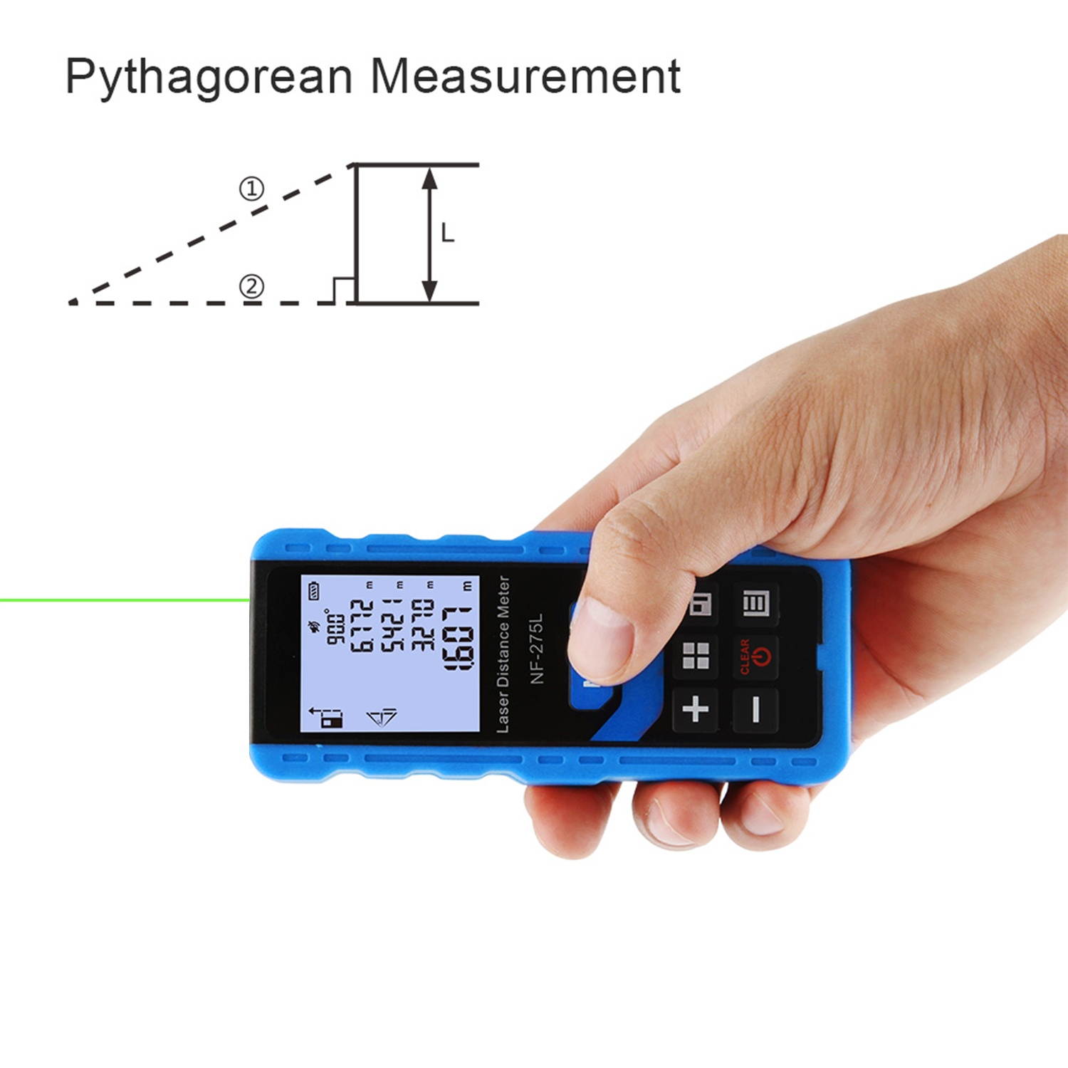 NOYAFA NF-275L Green Laser Beam Laser Distance Meter Indoor Outdoor Rechargeable Handheld Laser Range Finder Electric Distance Measuring Instrument Length/Area/Volume/Level/Vertical/Pythagorea