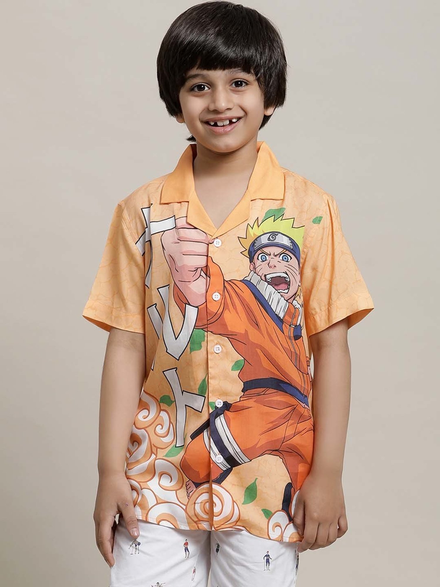 Kidsville Orange Printed Naruto Shirt