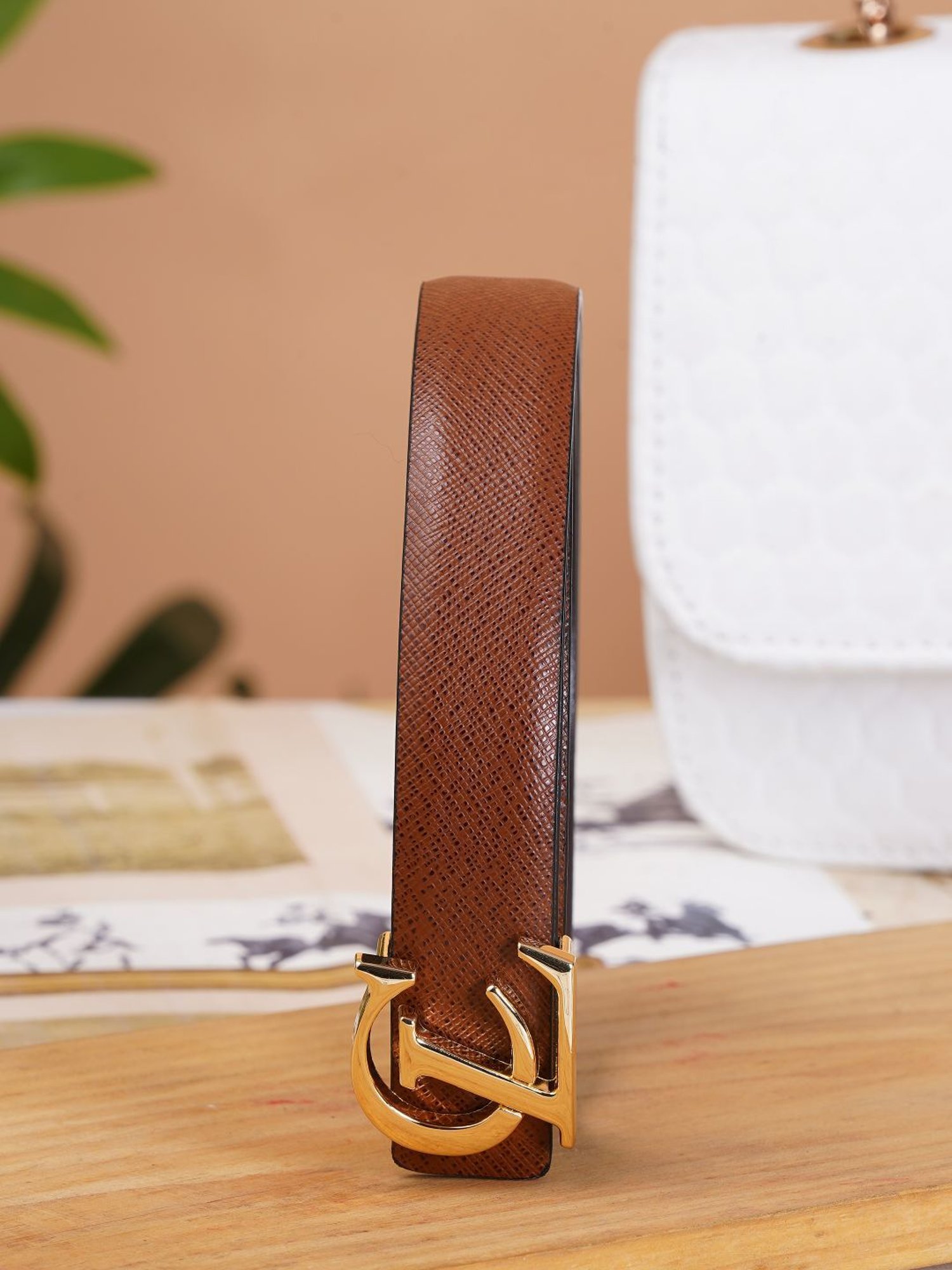 Carlton London Tan Textured Casual Belt for Women