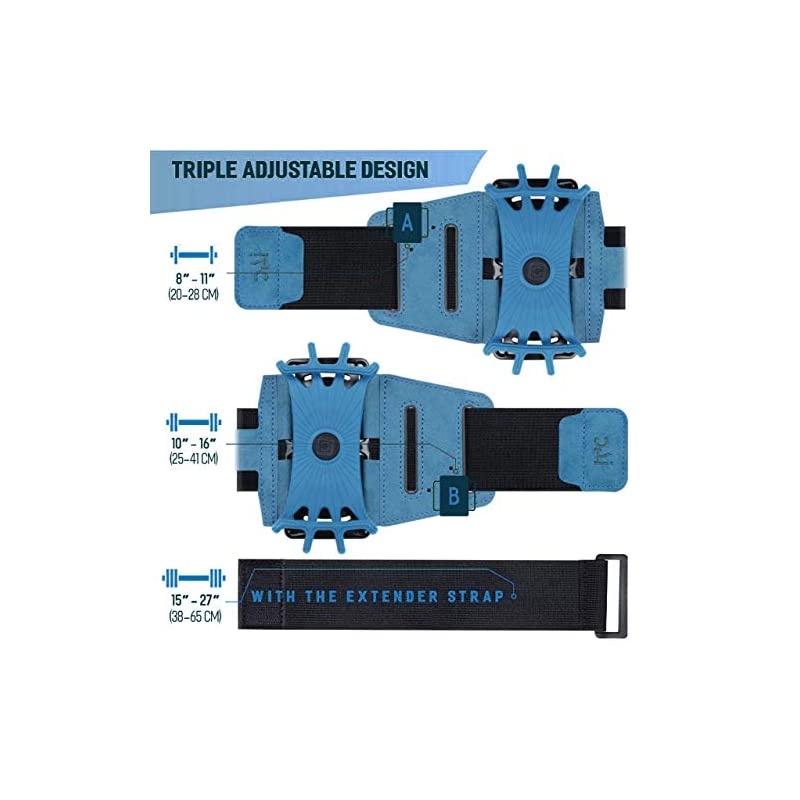 Rotatable Sports Running Armband for iPhone XR, XS Max, 8, 8 Plus, 7, 6, Samsung Galaxy A8, S9, S8, S6 Edge, Note, LG; Cell Phone Arm Holder for Men & Women with Free Extender Strap (Blue)