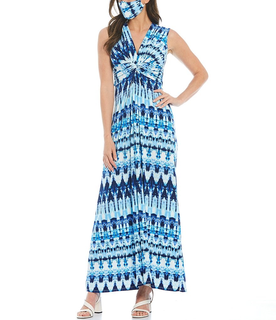 Eliza J Twist Front Tie-Dye Ikat Jersey Maxi Dress