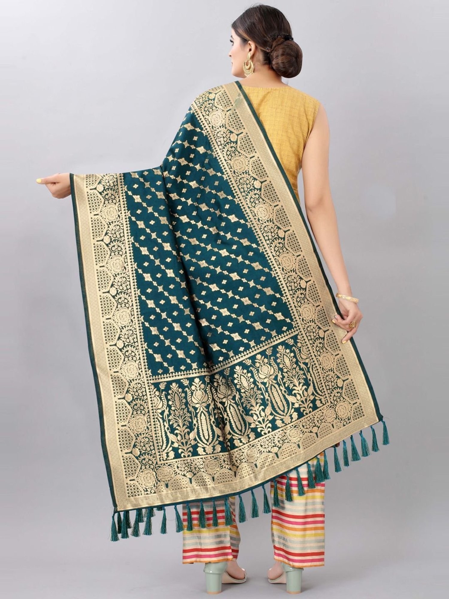 Silk Land Blue Woven Pattern Dupatta