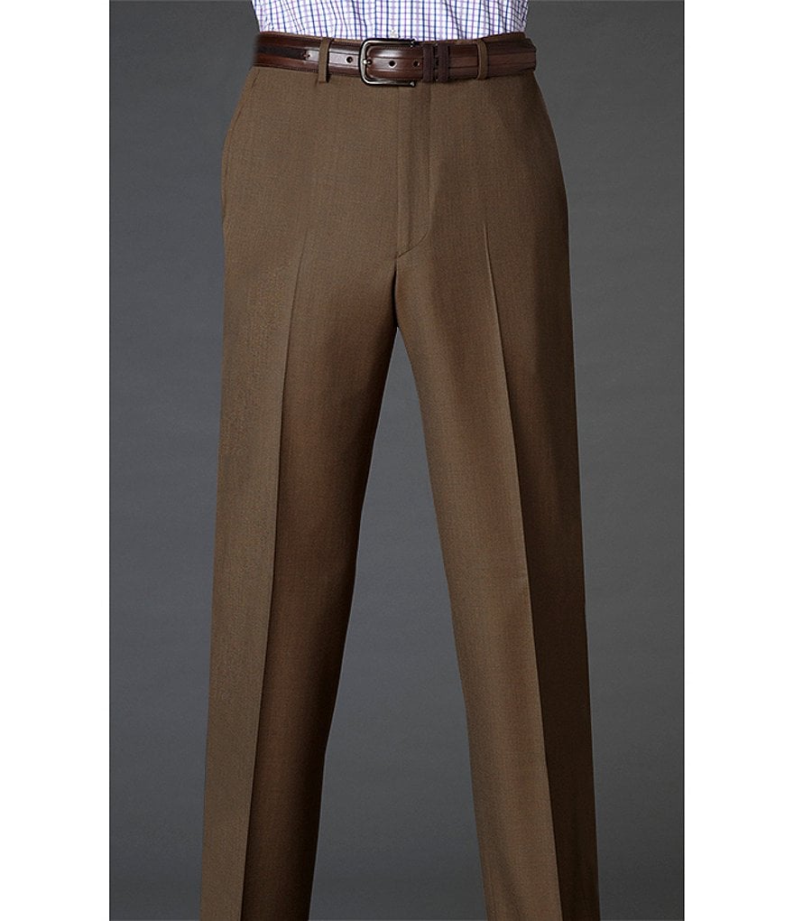 Santorelli Luxury Modern-Fit Flat Front Wool Dress Pants