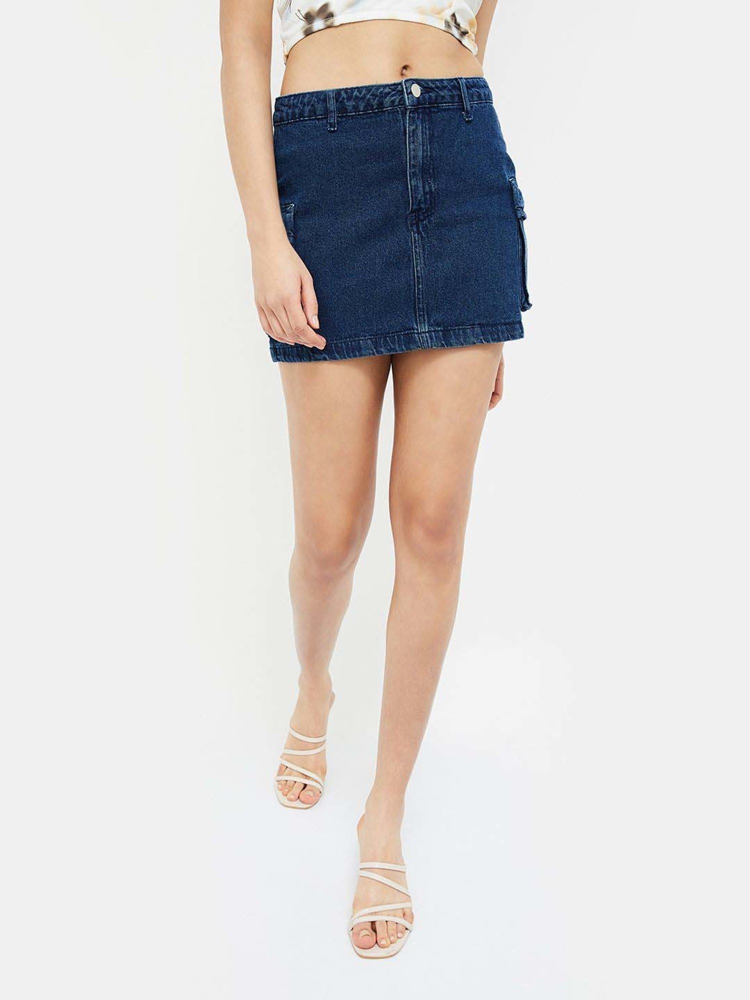 Ginger by Lifestyle Blue Cotton Bodycon Skirt