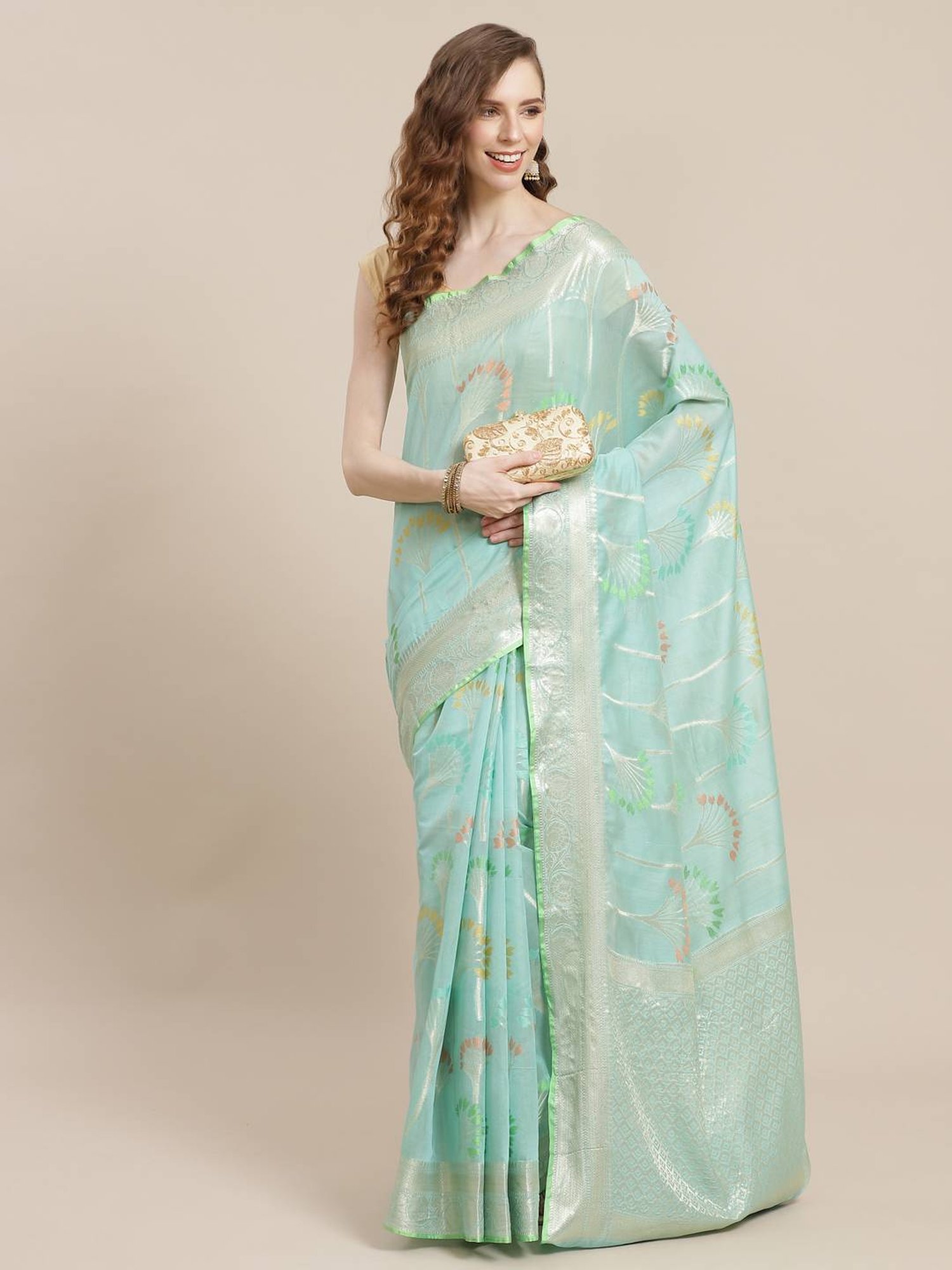 Banarasi Silk Works SeaGreen Woven Saree with Blouse