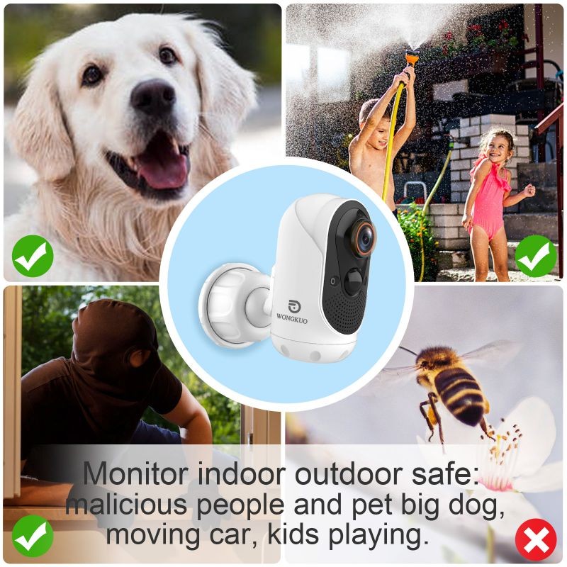 WONGKUO Home Security Camera Outdoor, IP/Network Camera, Wireless Surveillance Security Cameras With 1080P Night Vision/ PIR Motion Detection/ 2-Way Audio/ IP65 Waterproof