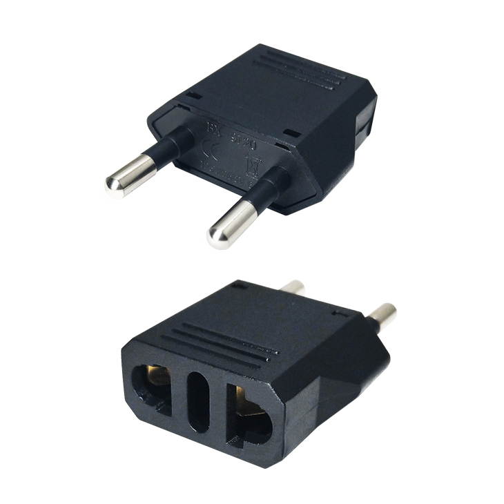 RHINO Power Plug Adapter USA to Europe Round Prong Travel Plug - Black
