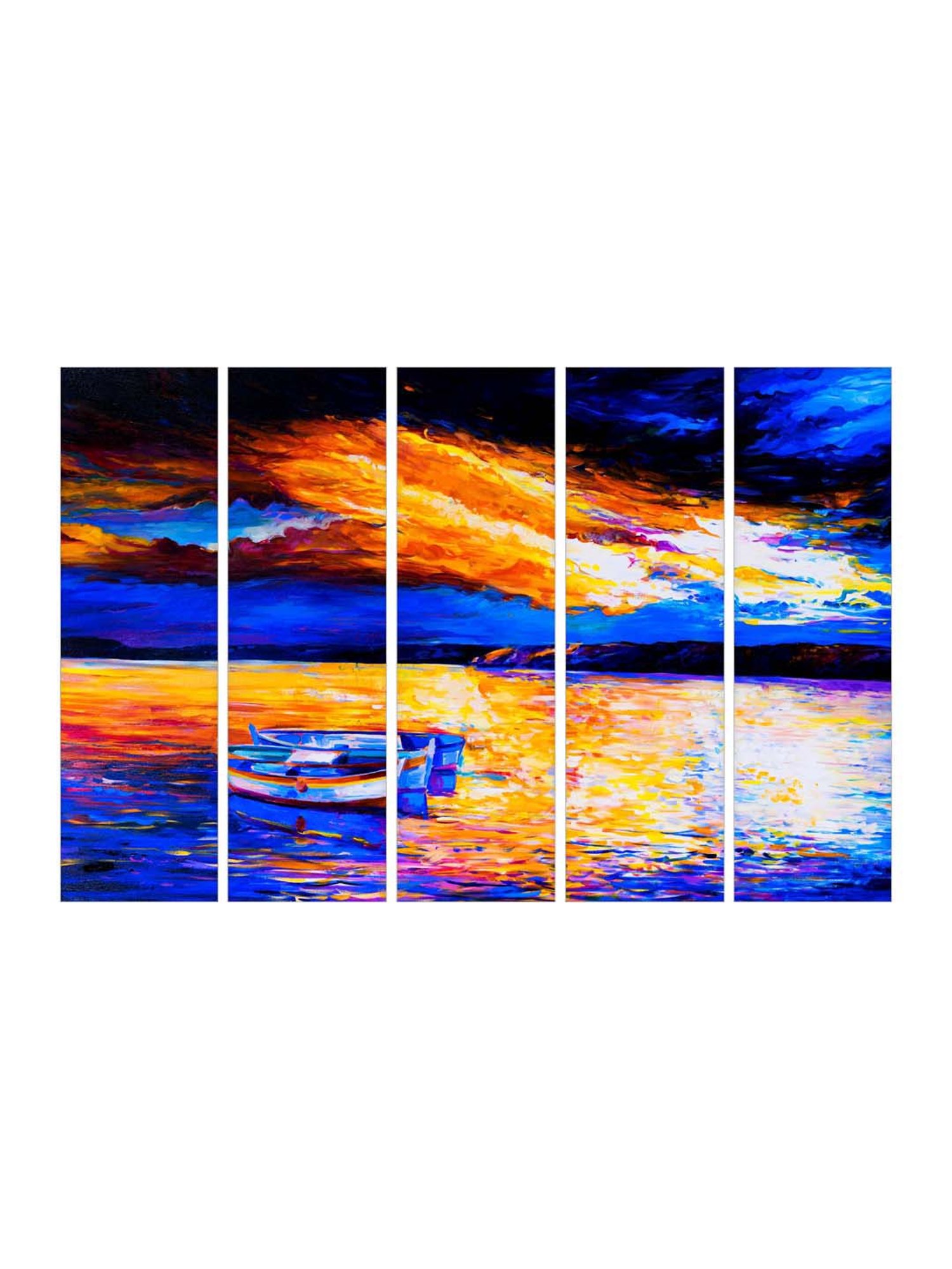 999Store Blue & Orange Boats in The Sea Art 5 Frame MDF Paintings
