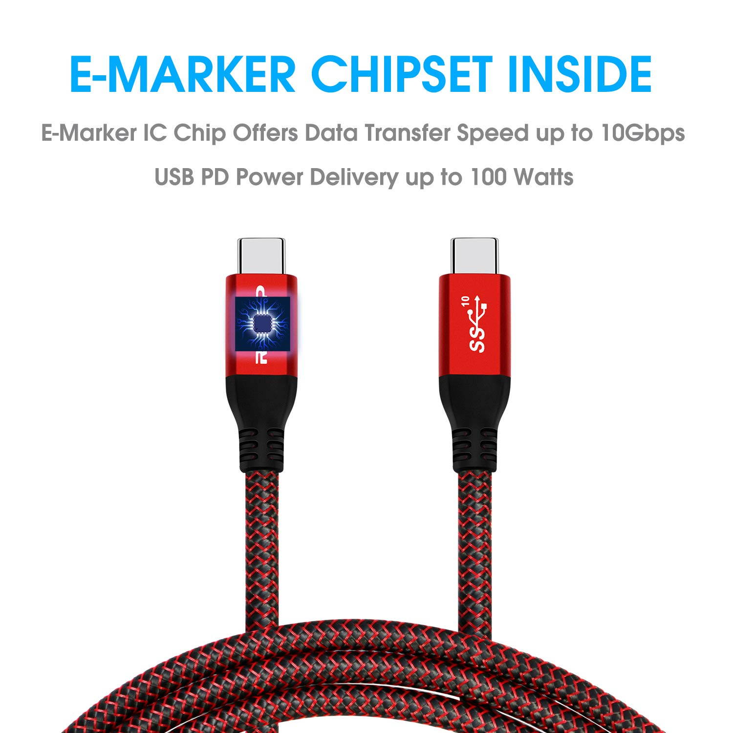 USB C to C Cable 100W [5FT, 20Gbps], RIITOP USB 3.2 Type-C Gen 2x2 Cable with E-Marker (Thunderbolt 3 Compatible) Support PD Fast Charge / 4K Video Braided Cord for MacBook Pro, USB-C Monitor, SSD