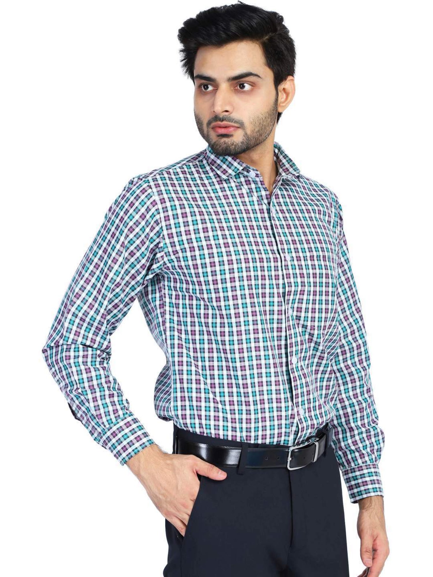 Tahvo Blue Slim Fit Checks Shirt