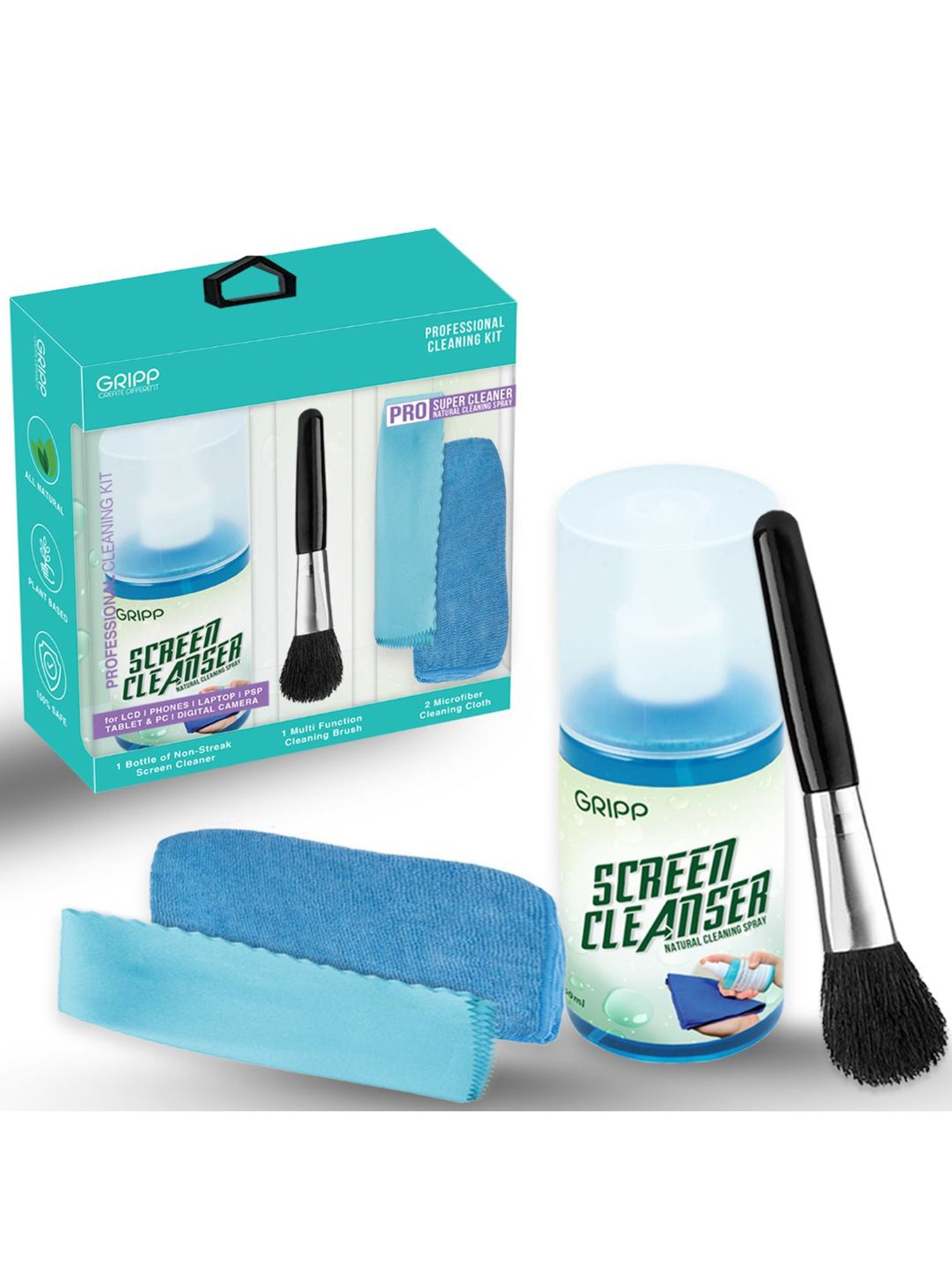 GRIPP 4 in 1 Professional Screen Cleaner Kit Includes Screen Cleanser Spray 150ml (Blue)