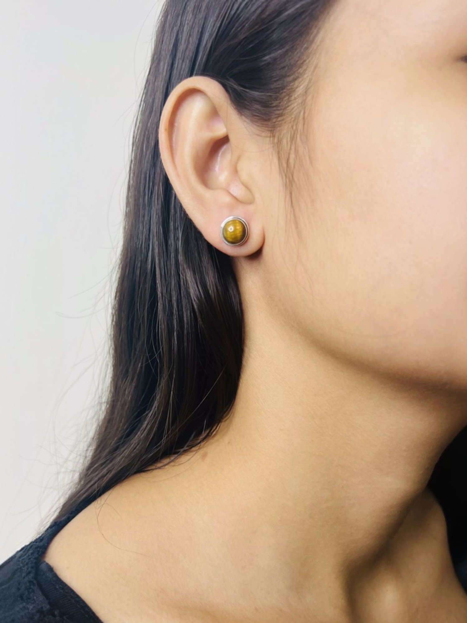 Arte Jewels 925 Sterling Silver Tiger Eye Stone Round Stud Earrings for Women & Girls