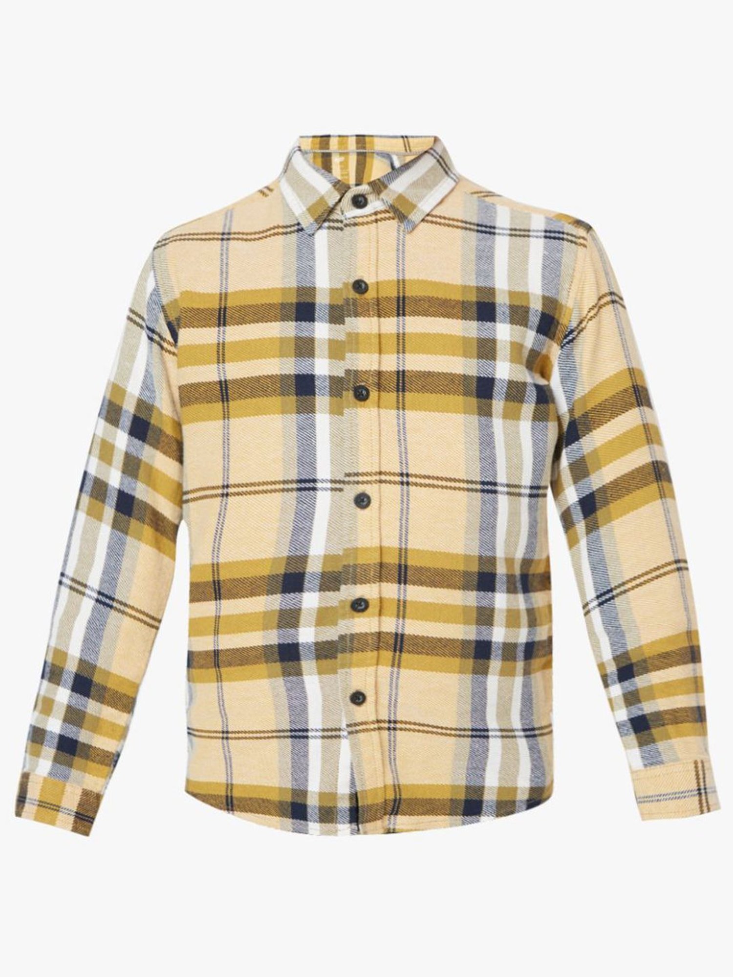 GAS Kids Yellow Cotton Chequered Full Sleeves Shirt