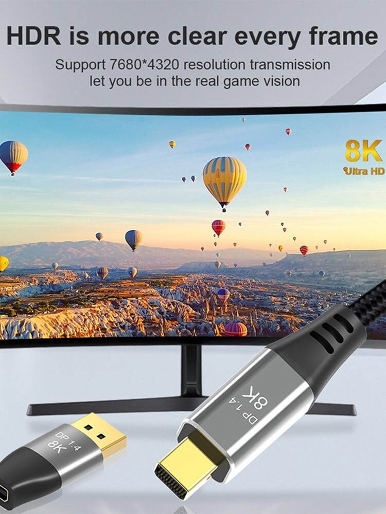 MiniDP to DisplayPort Adapter HD 8K@60Hz DP1.4 Male to minidp Female Video Audio Converter for PC Laptop Projector