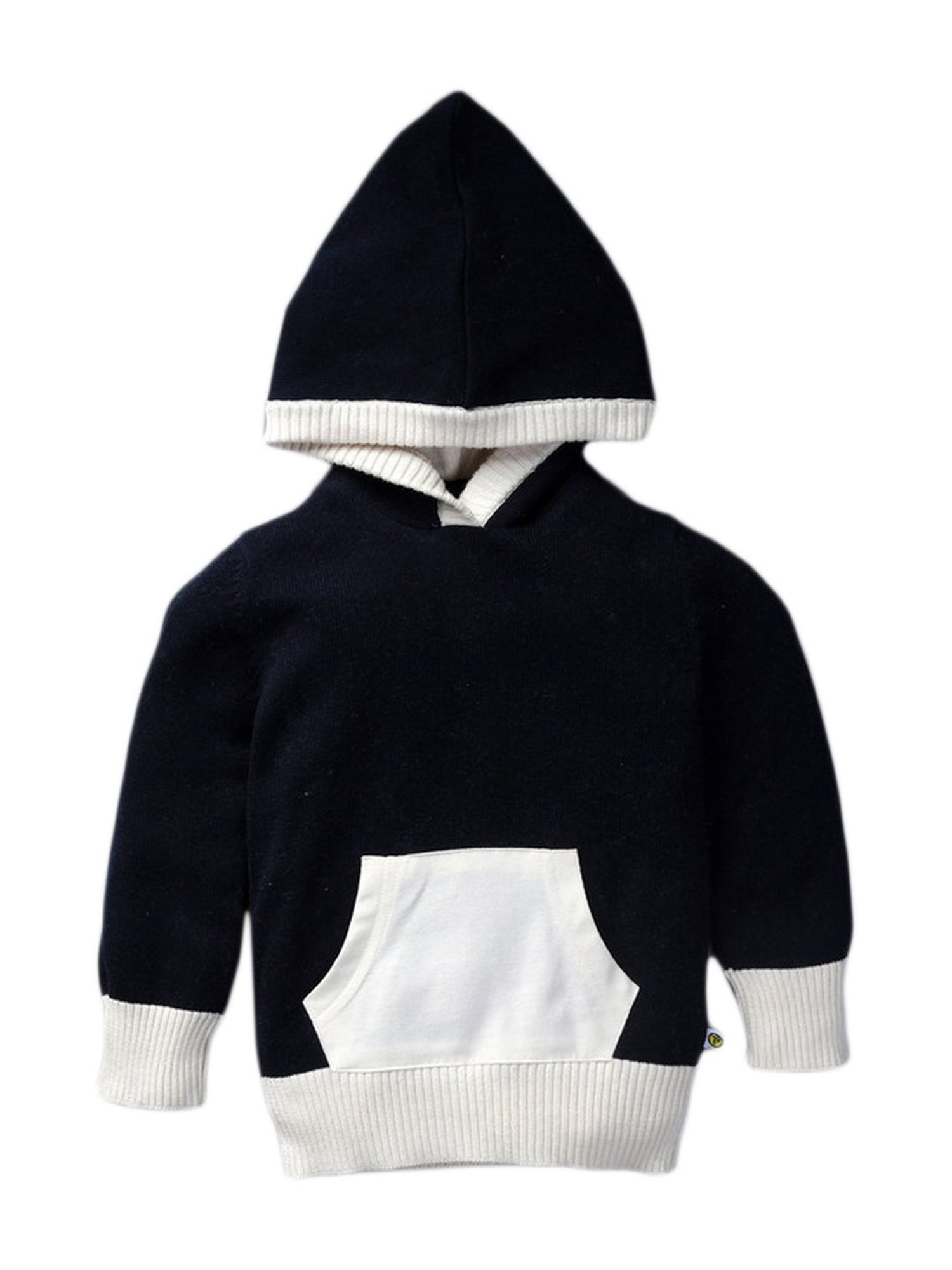 Pranava Kids Navy Cotton Color Block Pattern Hooded Sweater