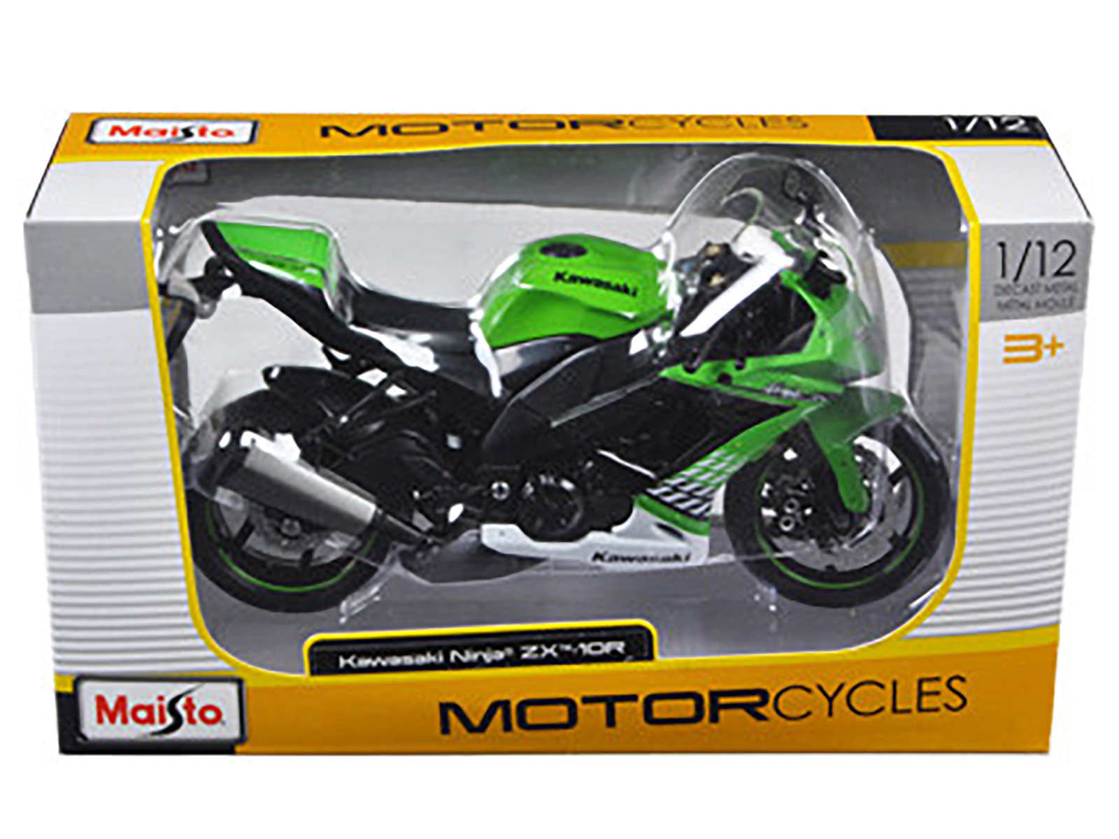 2010 Kawasaki Ninja ZX-10R Green with Plastic Display Stand 1/12 Diecast Motorcycle Model by Maisto