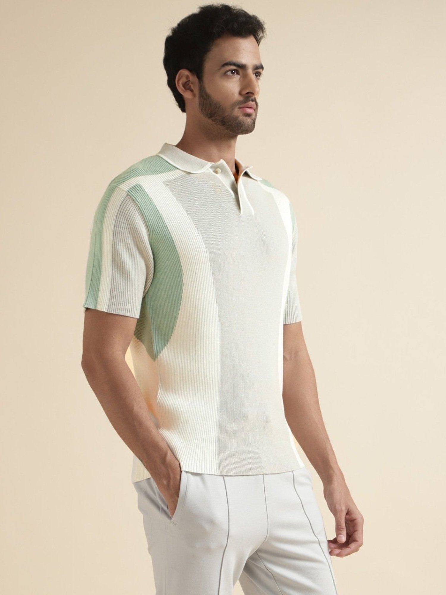 Andamen Green Regular Fit Colour Block Polo T-Shirt