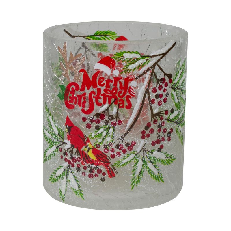 Northlight 2.75-Inch Cardinal and Pine Hand Painted Flameless Christmas Candle Holder