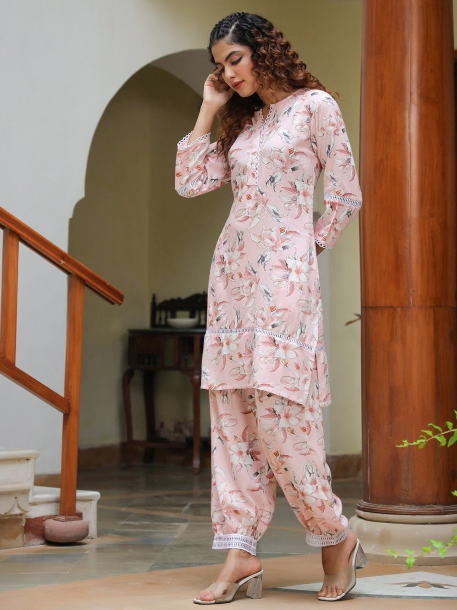 Rain and Rainbow Peach Floral Print Co-Ords Set