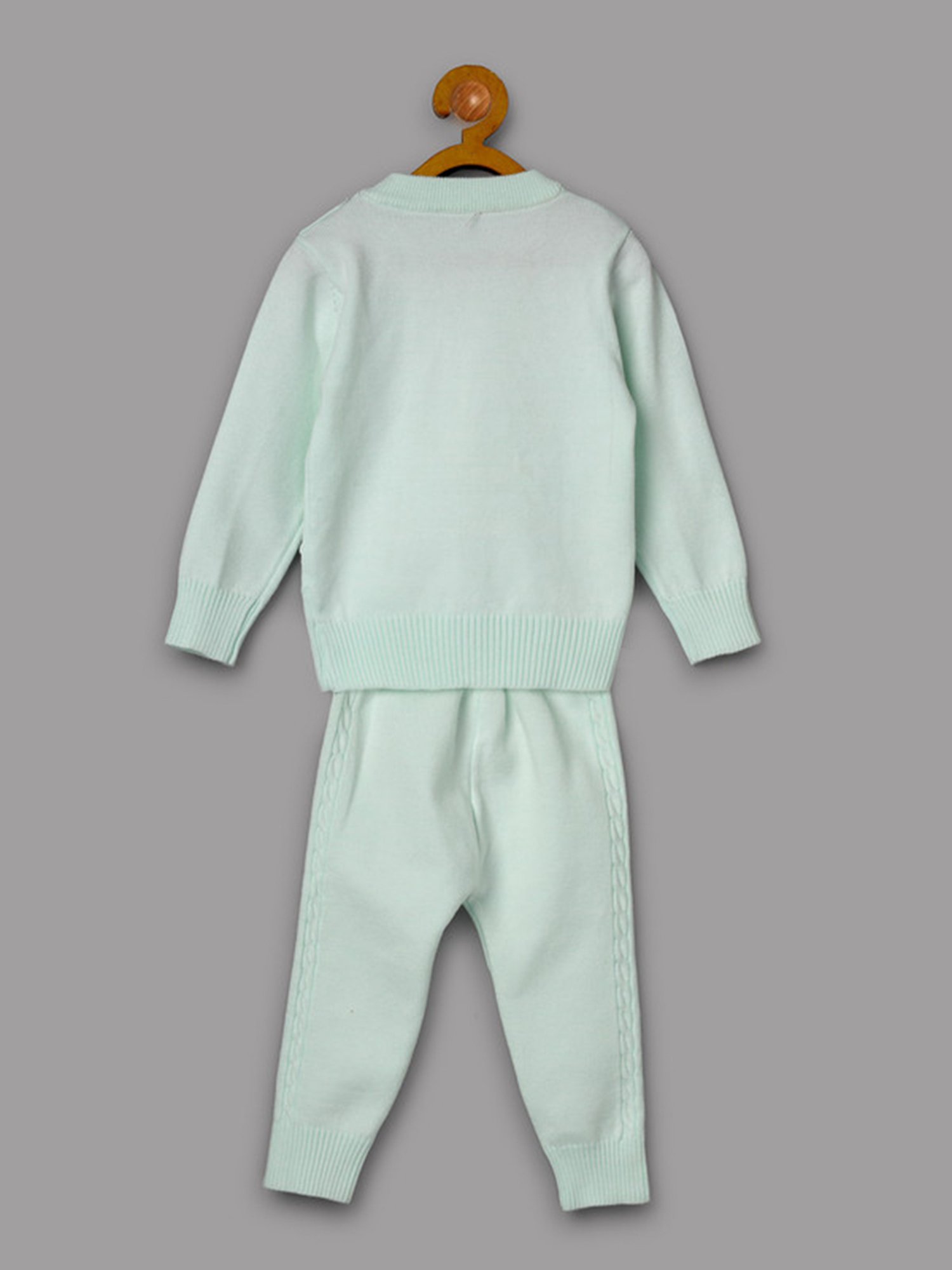 NEUDIS Girls Light Green Self Design Full Sleeves Sweatshirt with Joggers