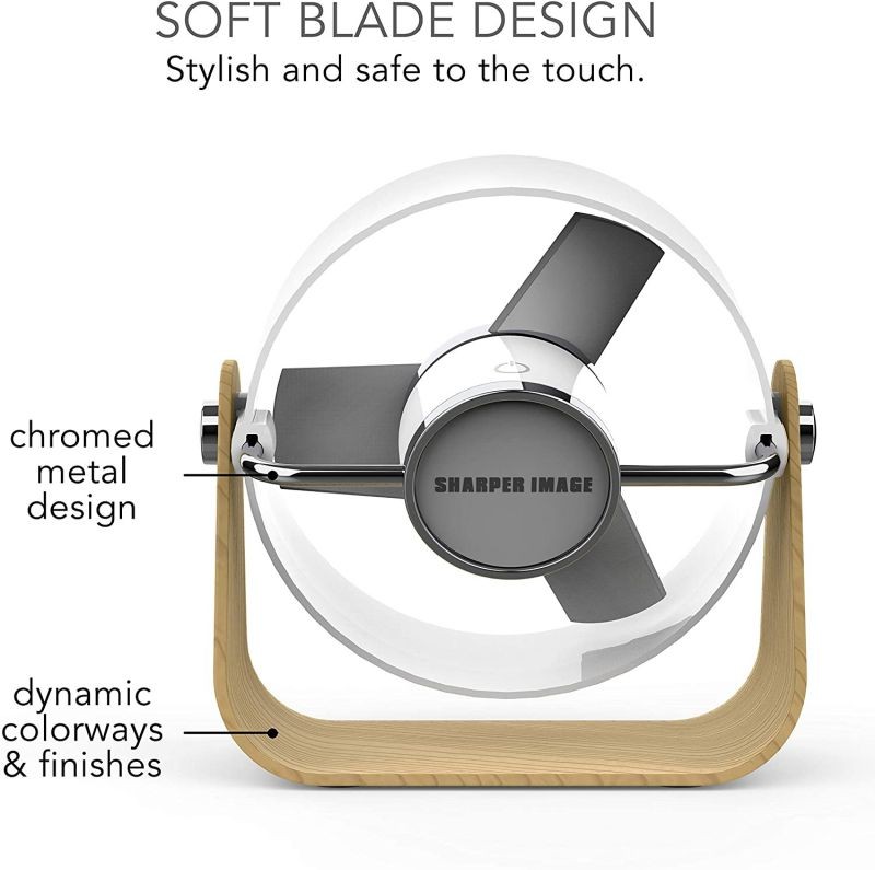 Sharper Image SBS2-SI Medium Personal USB Fan with Soft Blades, 3 Speeds, Touch Control, Quiet Operation, 5V Wall Adapter, 6 ft. Cable, White/Ash