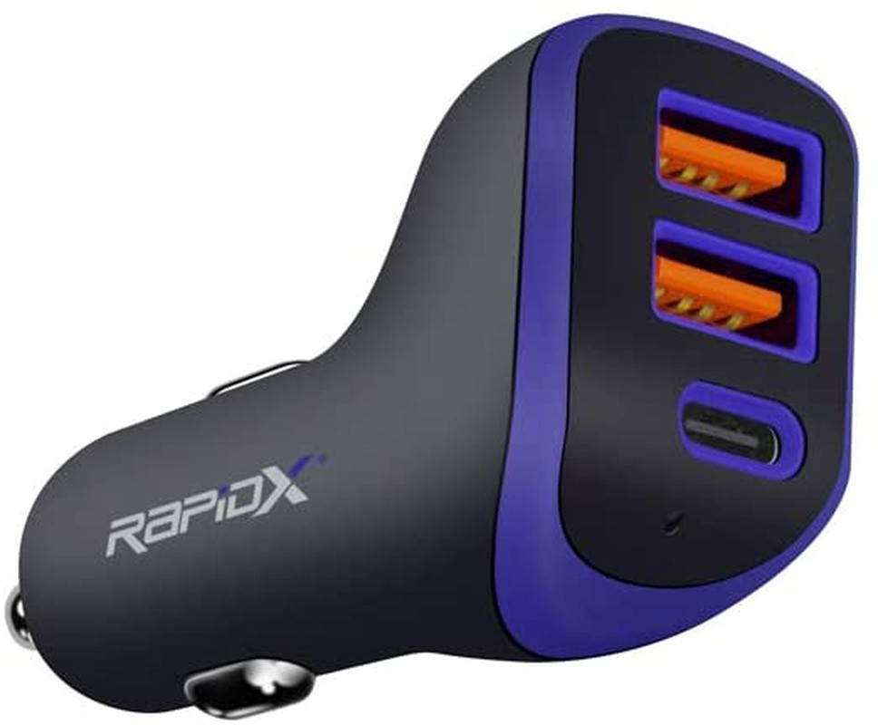 RapidX X3PD - 3 Port Compact & Fast Car Charger for 3 Devices 35W Total, 18W USB-C