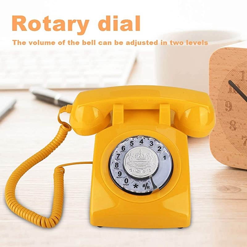 Retro Dial Telephone Vintage Landline Telephone Corded Telephone Corded Desktop Desk Phone for Gift with KnobAdjustable Volume of The BellYellow