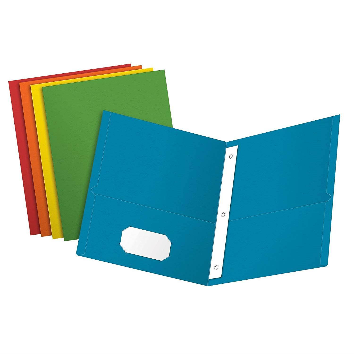 Oxford Two-Pocket Folders w/Fasteners, Assorted Colors ,Letter Size, 25 per box (57713)