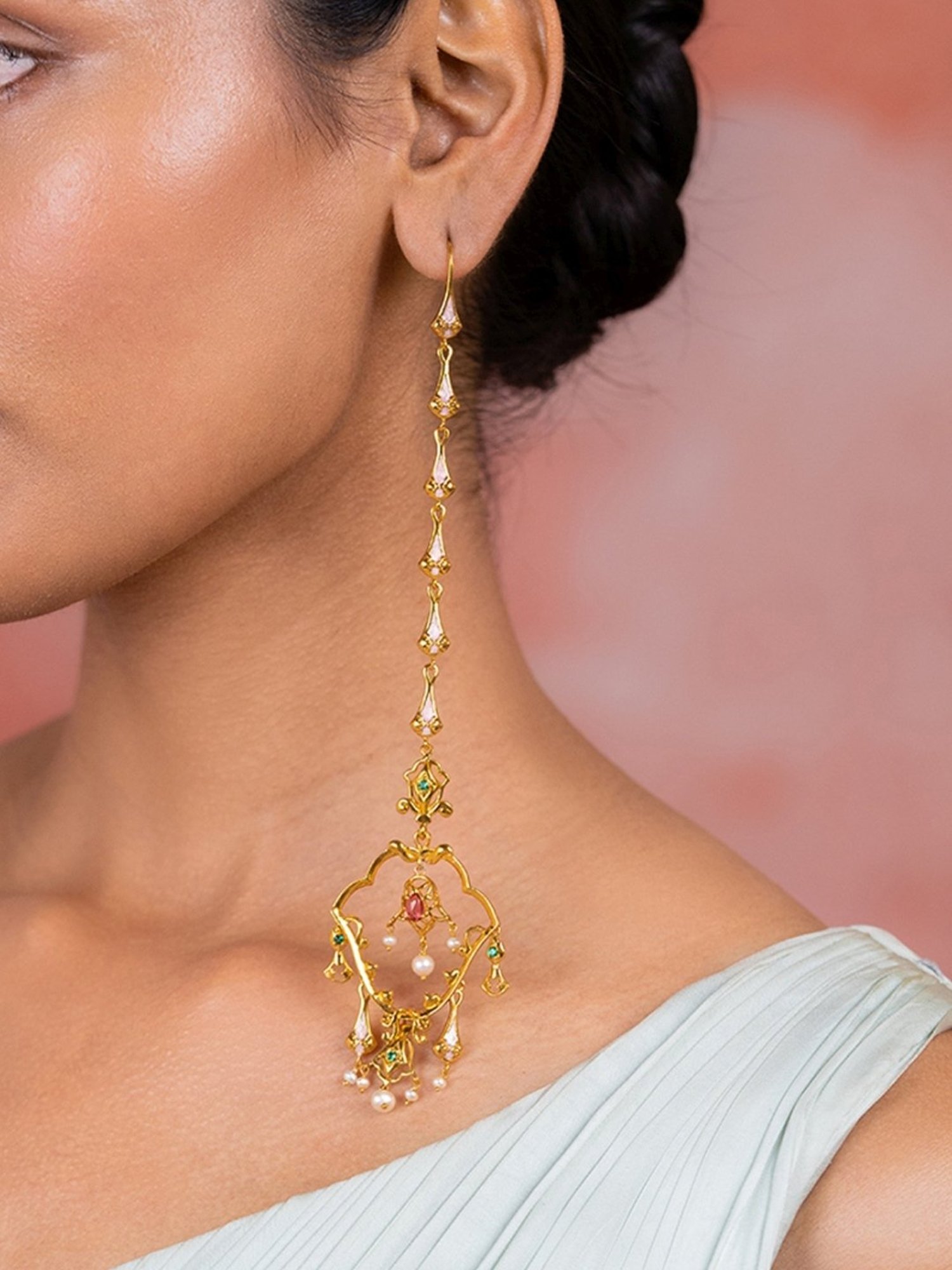 Shaya 92.5 Sterling Silver Yellow Gold Shaadi Squad Bridechilla Shoulder Duster Earrings for Women