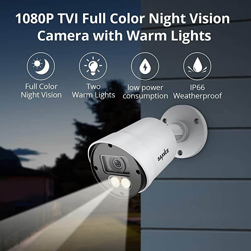 1080P Full Color Night Vision Surveillance System, 8CH 5MP-N Security Camera DVR 4Pcs 2MP Outdoor CCTV Camera with 2 x 3500K Warm Spotlight LED P2P Smart Motion Alert, 1TB HDD Included