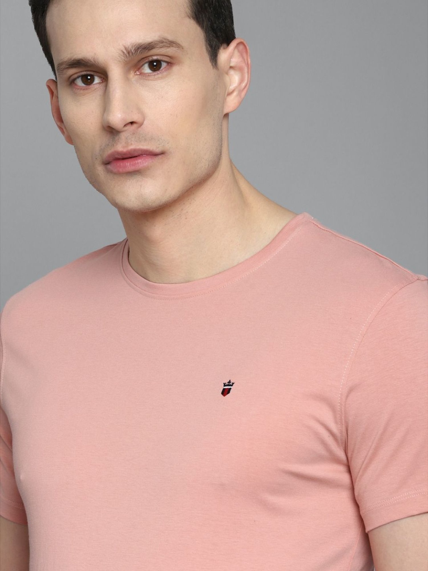 Louis Philippe Jeans Pink Cotton Slim Fit T-Shirt