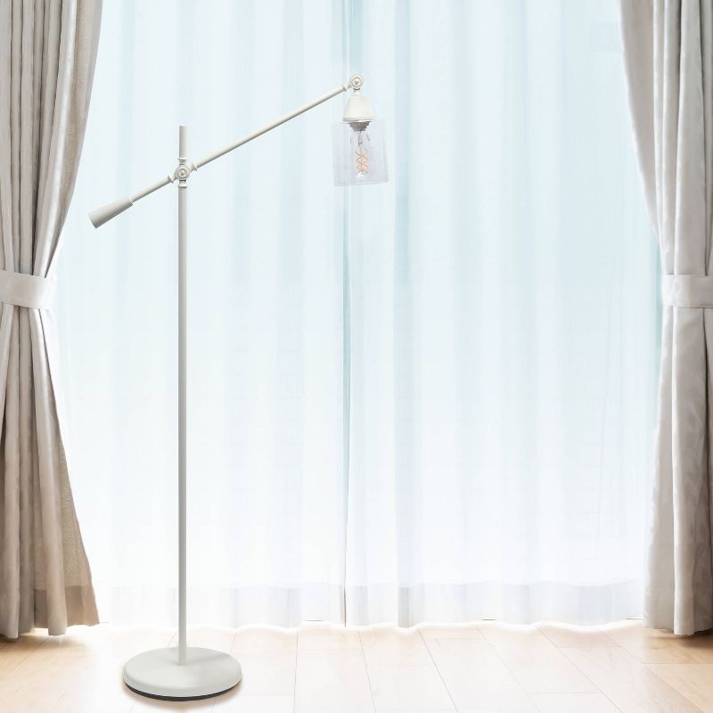 Swing Arm Floor Lamp with Glass Cylindrical Shade White - Lalia Home