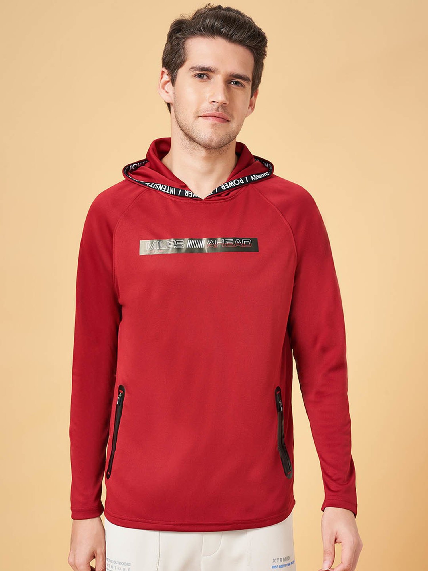 Ajile by Pantaloons Red Slim Fit Printed Hooded T-Shirt