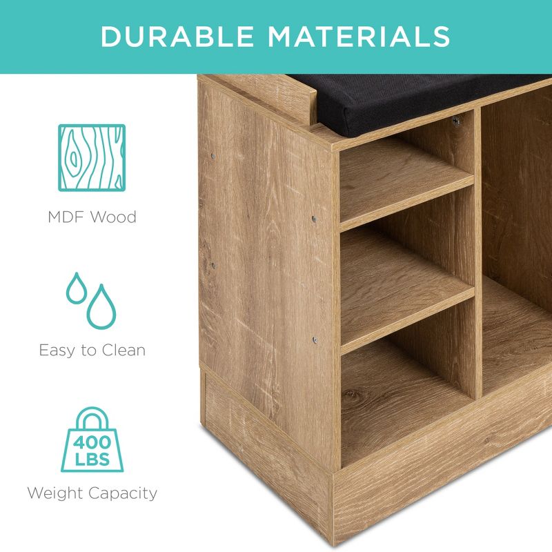 Best Choice Products 46in Shoe Storage Organization Rack Bench for Entryway, Bedroom w/ Padded Seat, 10 Cubbies - Maple