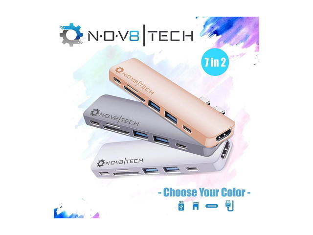 NOV8Tech USB C Hub Docking Station for MacBook Pro 2019-16 and MacBook Air 2019-18 7 in 2, 4K HDMI, Thunderbolt 3 100W PD Charger 40GBps Data, 2xUSB 3.0, USB 3.1 C 5GBps, SD/MicroSD Card Reader 7 in 1