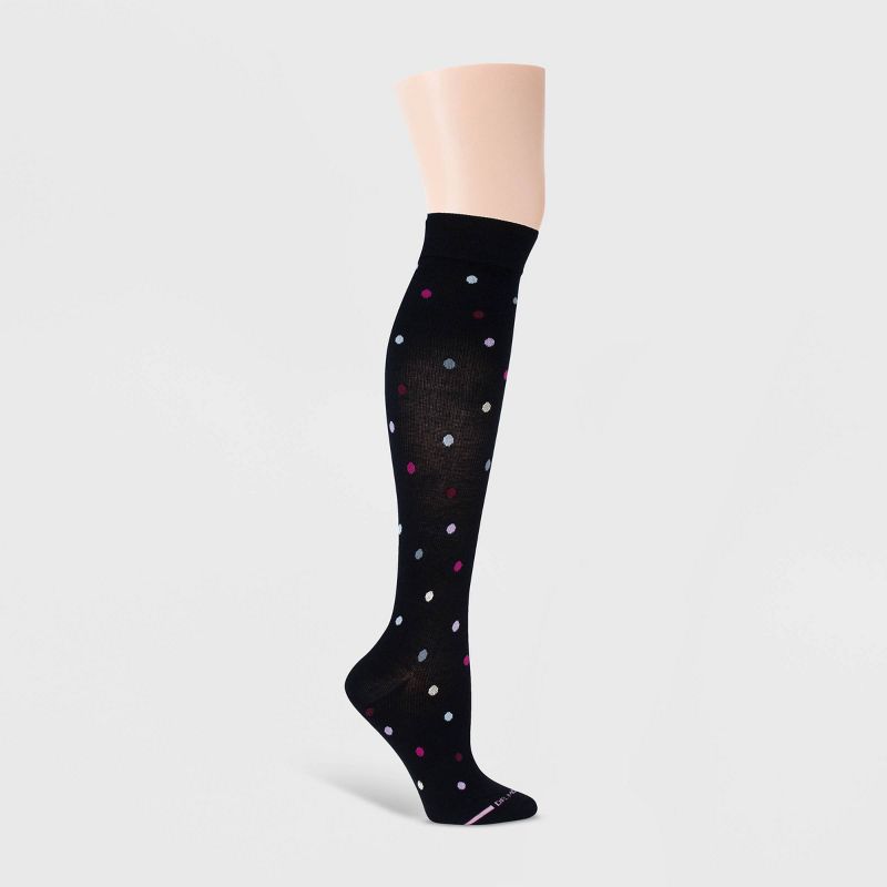 Dr. Motion Women's Mild Compression Dancing Dots Knee High Socks - Black 4-10