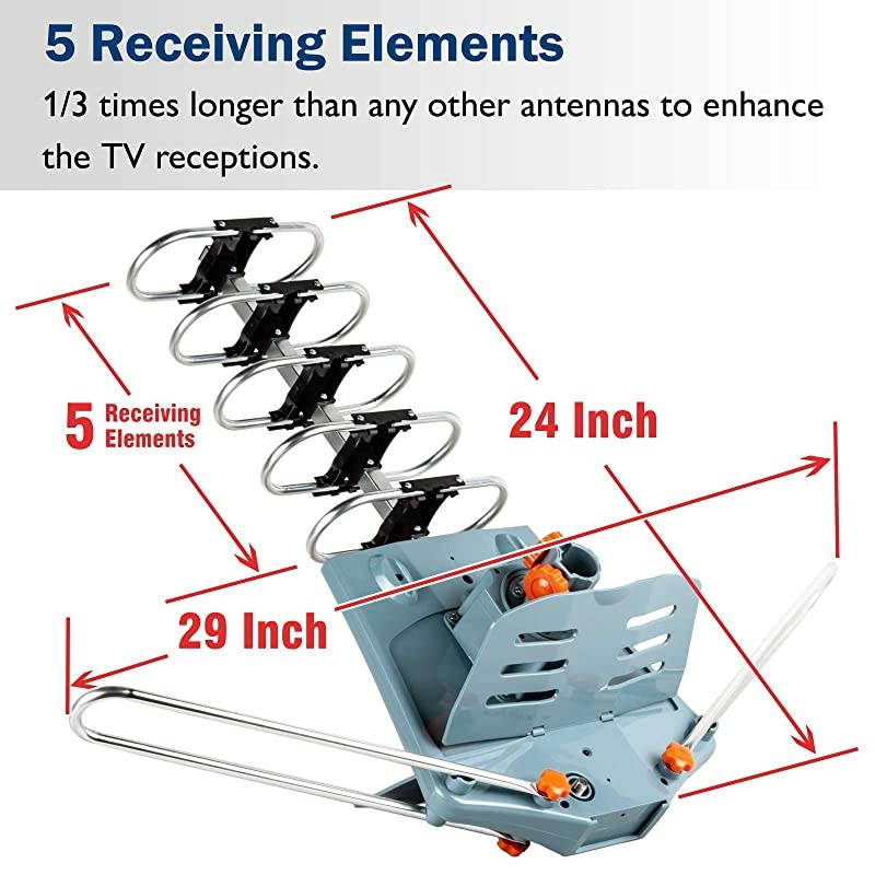 Newest 2020 HDTV Antenna Amplified Digital Outdoor Antenna 150 Miles Range 360 Degree Rotation Wireless Remote with 40FT Coax Cable Installation Kit Supports 5 TVs