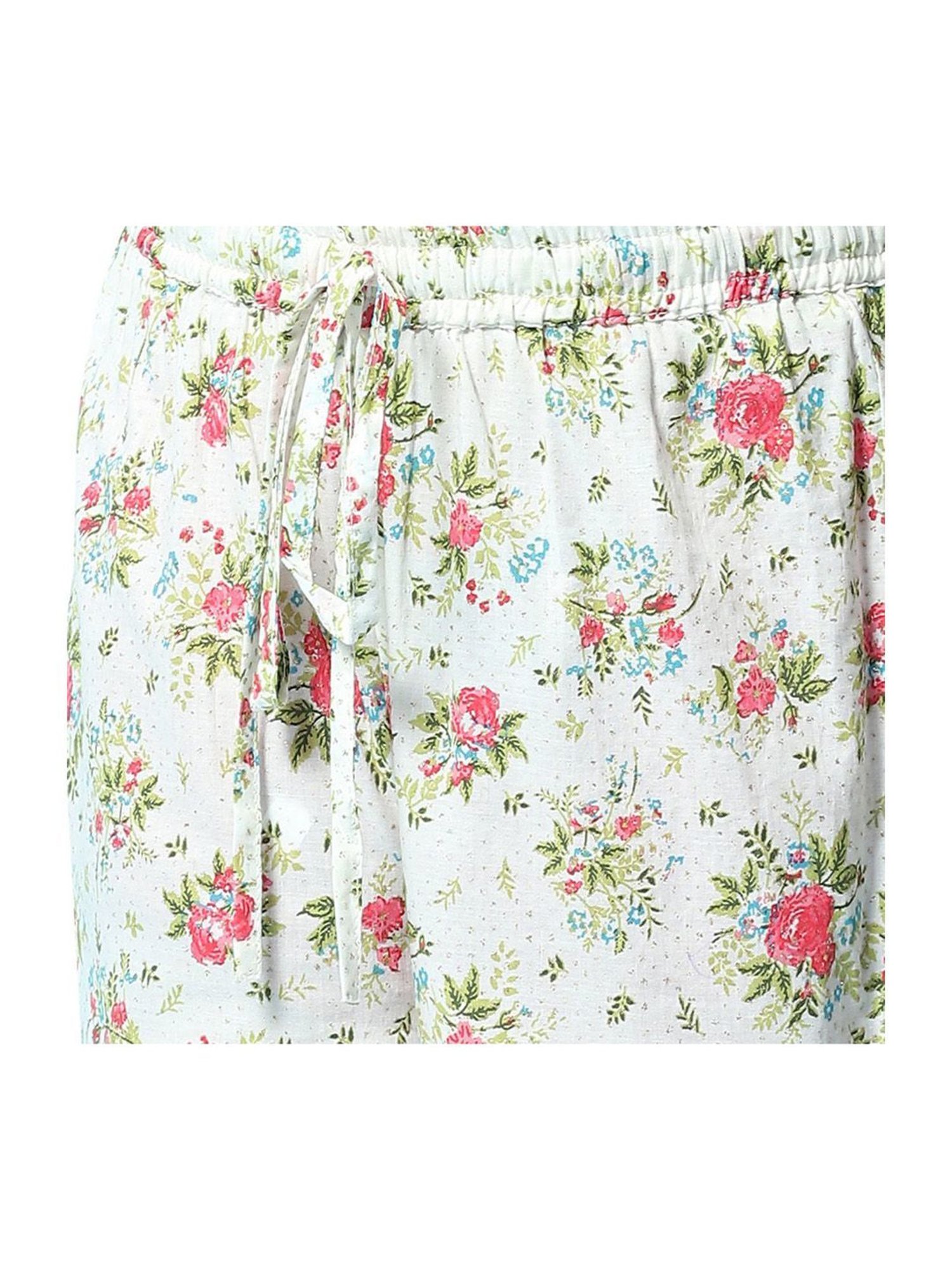 Biba Girls Off-White & Pink Cotton Printed Kurta Set