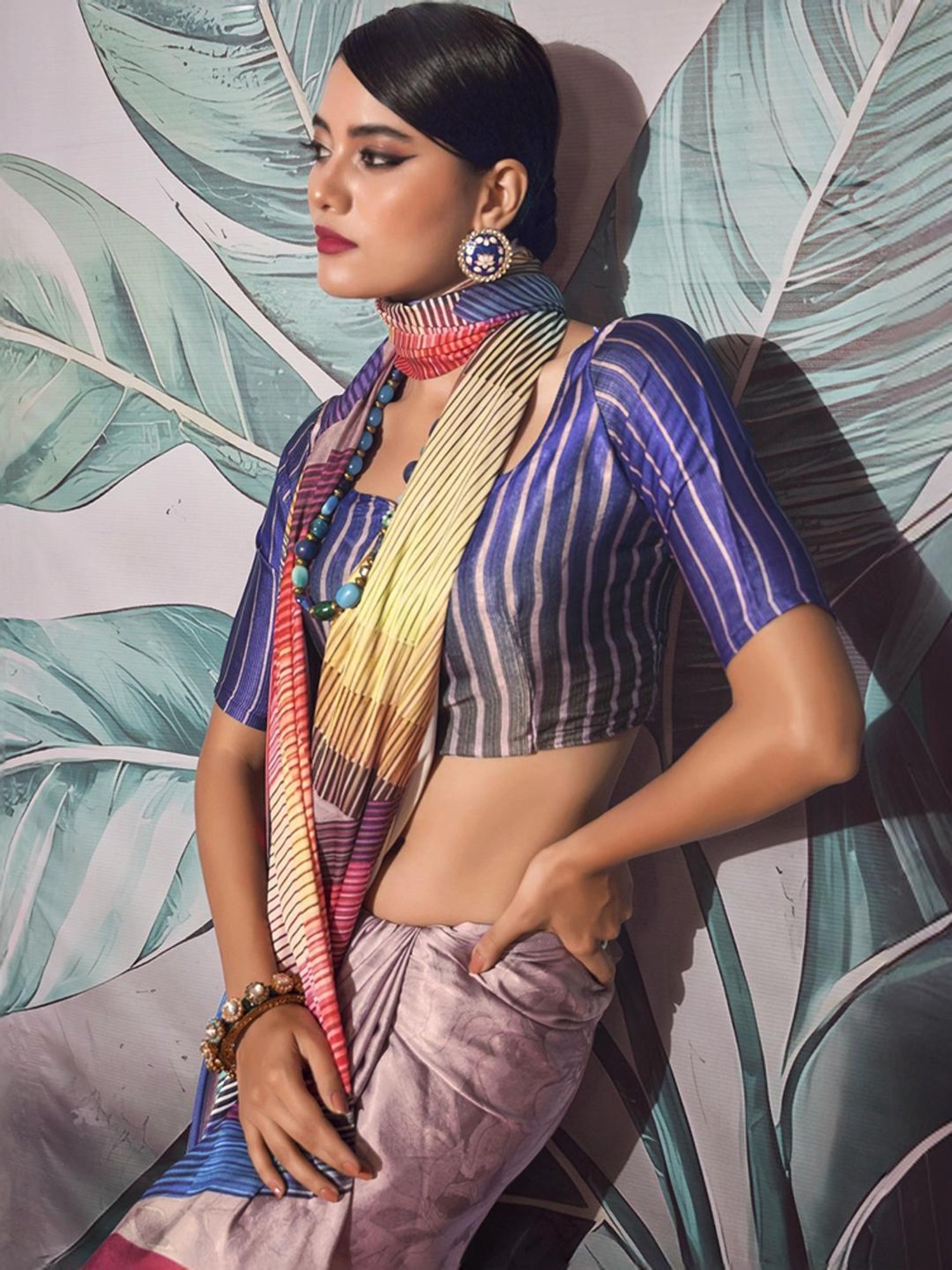 Unnati Silks Grey Cotton Printed Saree With Unstitched Blouse